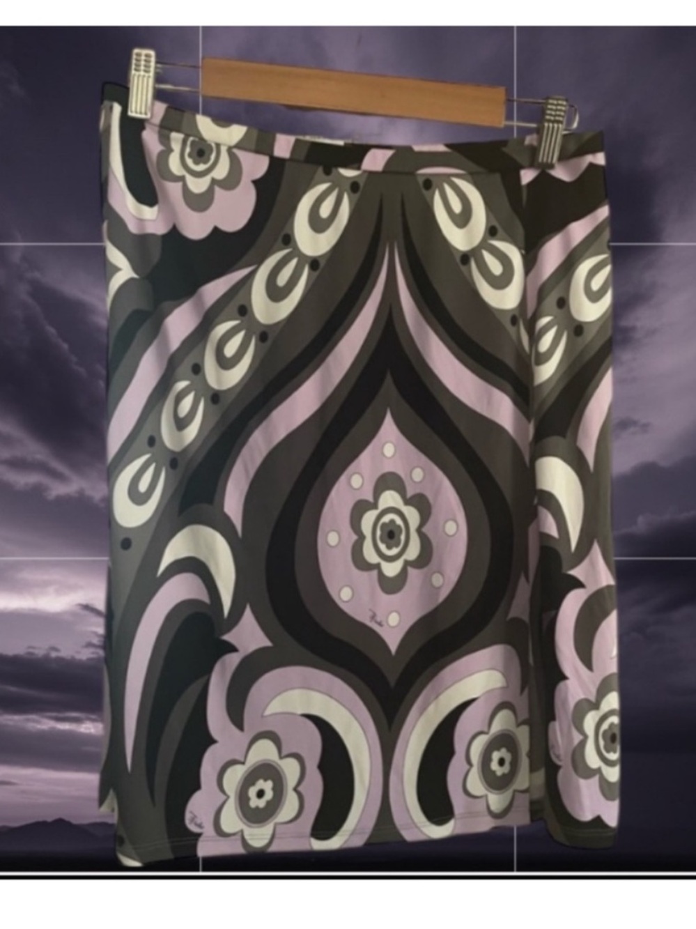 Emilio Pucci Lavender and Black Printed Pull On pencil Skirt